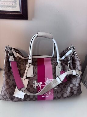 COACH *Rare* Sig C Stripe Coated Canvas Small Duffel Bag